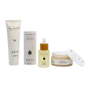 EVERYDAY ESSENTIAL TRIO PACK 30ml Face Oil + Face Scrub + Hand & Body Lotion - $72  Value